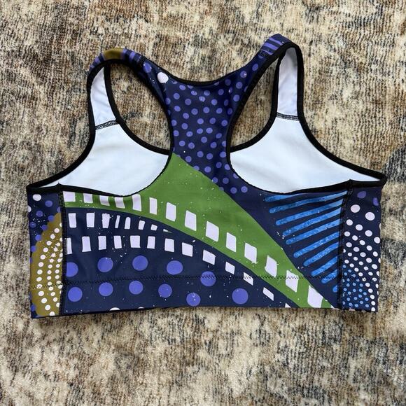 Loony Legs London Printed Sports Bra XL Blue Green Ethno Pop Stretchy Support - Picture 3 of 9